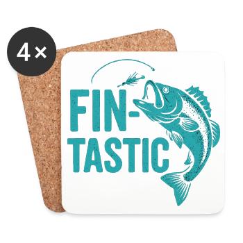 Fin-tastic! Funny Angler & Giant Fish Design - Coasters (set of 4) - white - Front