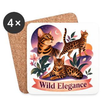 Aesthetic Bengal Cat Folk Art - Coasters (set of 4) - white - Front