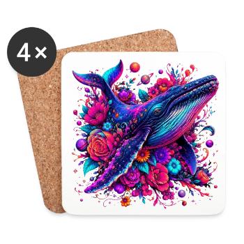 Cosmic Whale Universe Flowers Surrealism - Coasters (set of 4) - white - Front