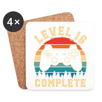 Level 16 complete – Cadeau 16 ans - Dessous de verre (lot de 4) - blanc - Devant