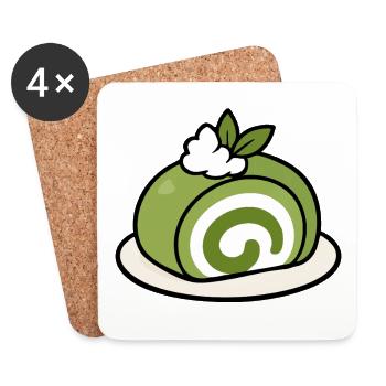 Kawaii Matcha Roll Cake Japanese Dessert - Coasters (set of 4) - white - Front