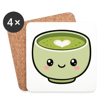 Kawaii Matcha Tea Cup With Heart - Coasters (set of 4) - white - Front