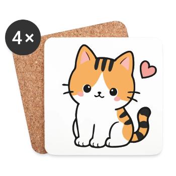 Kawaii Cute Orange Tabby Cat With Heart - Coasters (set of 4) - white - Front