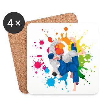 Judo Martial Arts Colorful Watercolor Watercolor Watercolor - Coasters (set of 4) - white - Front