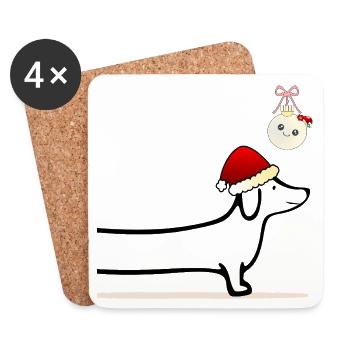 Christmas Dog Dachshund - Coasters (set of 4) - white - Front