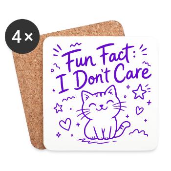 Fun Fact: I Don't Care - Funny Cat - Coasters (set of 4) - white - Front