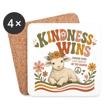 Kindness Wins Lamb Vegan Retro - Coasters (set of 4) - white - Front