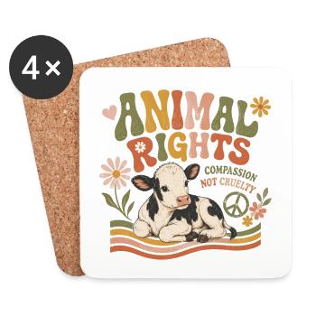 Animal Rights Calf Vegan Retro - Coasters (set of 4) - white - Front