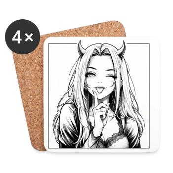 Demonic manga diva with horns - Coasters (set of 4) - white - Front