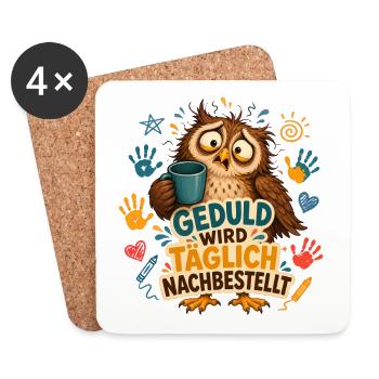 Geduld Wird Nachbestellt – Erzieherin Eule - Untersetzer (4er-Set) - Weiß - Vorne
