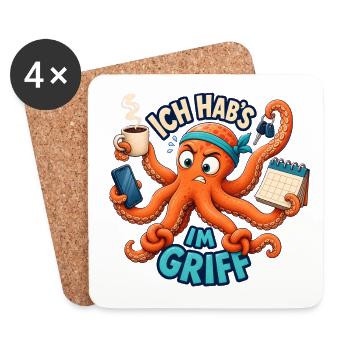 Ich hab's im Griff – Oktopus Multitasking - Untersetzer (4er-Set) - Weiß - Vorne