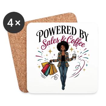 Powered By Sales and Coffee Black Woman - Coasters (set of 4) - white - Front