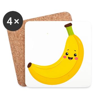 Banane Kawaii jaune – Art d’illustration de fruits sucrés - Dessous de verre (lot de 4) - blanc - Devant