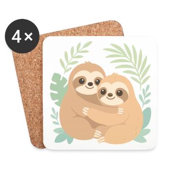 Cute Sloths: Cuddling in the Pastel Jungle - Coasters (set of 4) - white - Front