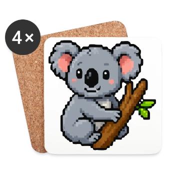 Pixel koala on a branch – retro forest motif - Coasters (set of 4) - white - Front