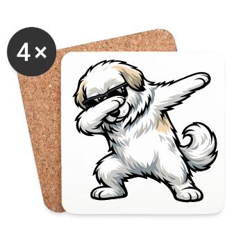 Dabbing Pyrenean Mountain Dog - Coasters (set of 4) - white - Front
