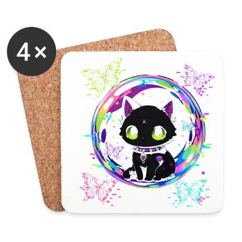 Cyber Cat Bubble - Coasters (set of 4) - white - Front