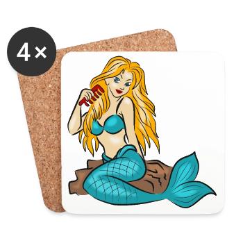 Mermaid on a rock - Coasters (set of 4) - white - Front