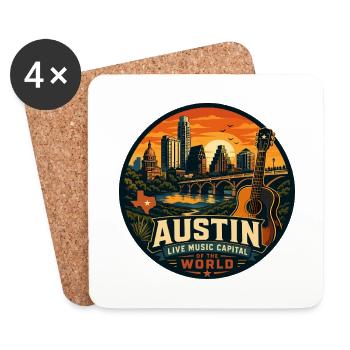 Emblème rétro de guitare de la capitale de la musique live à Austin - Dessous de verre (lot de 4) - blanc - Devant