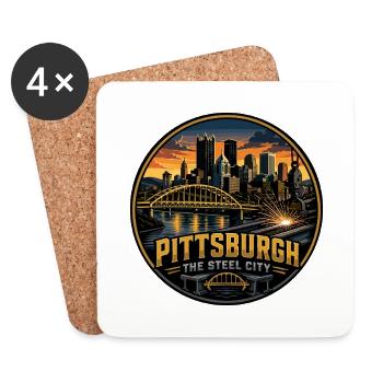 Pittsburgh Steel City Retro Bridge Welding Badge - Coasters (set of 4) - white - Front