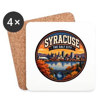 Syracuse : Le badge de la Skyline rétro des lacs de Salt City - Dessous de verre (lot de 4) - blanc - Devant