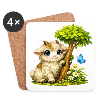 Chèvre câline avec papillon - Dessous de verre (lot de 4) - blanc - Devant