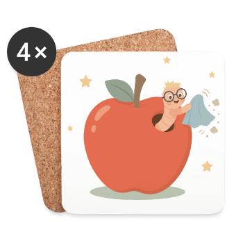 Funny bookworm cleaning the house - Coasters (set of 4) - white - Front