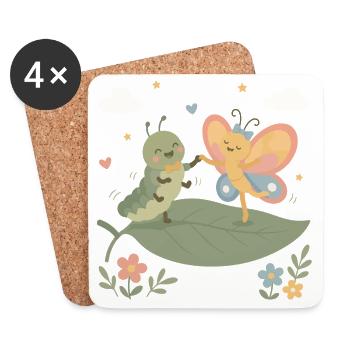 Danse des chenilles et des papillons - Dessous de verre (lot de 4) - blanc - Devant