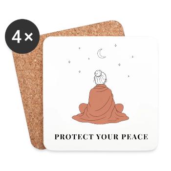 Protect Your Peace - Minimalist Line Art - Untersetzer (4er-Set) - Weiß - Vorne