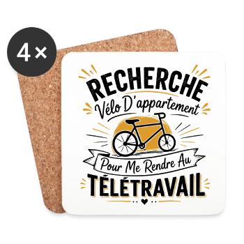 Télétravail, travail humour, humour de bureau - Dessous de verre (lot de 4) - blanc - Devant