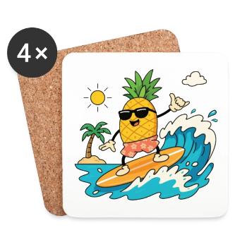 Surfing Pineapple Summer - Coasters (set of 4) - white - Front