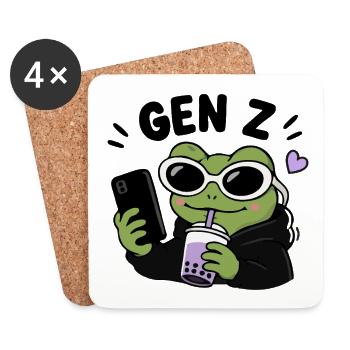 Grenouille de la génération Z avec une esthétique de mème drôle à la Boba Kawaii - Dessous de verre (lot de 4) - blanc - Devant