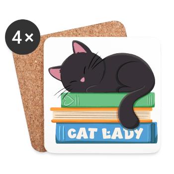 Cat lady sleeping black cat on books - Coasters (set of 4) - white - Front