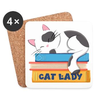 La dame aux chats qui dort un chat dans les livres - Dessous de verre (lot de 4) - blanc - Devant