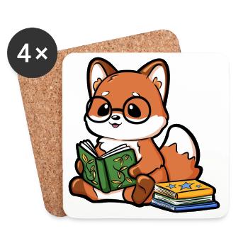 Reading fox with glasses and books - Coasters (set of 4) - white - Front