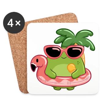 Sommerlicher Frosch mit Sonnenbrille und Flamingo  - Untersetzer (4er-Set) - Weiß - Vorne