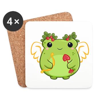 Grenouille d’amour avec arc en forme de cœur - Dessous de verre (lot de 4) - blanc - Devant