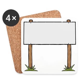 Cartoon Wooden Sign Advertising Banner - Coasters (set of 4) - white - Front
