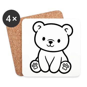 Petit ours en peluche mignon pour bébés et enfants - Dessous de verre (lot de 4) - blanc - Devant