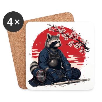  Waschbären-Kendo Karate Judo Akido Martial Arts - Untersetzer (4er-Set) - Weiß - Vorne