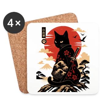 Katzen-Samurai am Sonnenuntergang - Untersetzer (4er-Set) - Weiß - Vorne