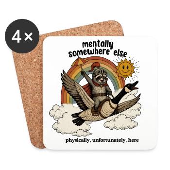 Chevalier raton laveur sur Rainbow Goose - Dessous de verre (lot de 4) - blanc - Devant