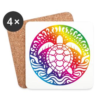Rainbow Turtle Mandala Ocean Circle - Coasters (set of 4) - white - Front
