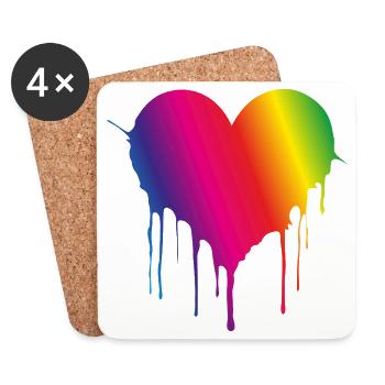 Cœur Arc-en-ciel Goutte - Dessous de verre (lot de 4) - blanc - Devant