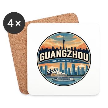 Insigne rétro de la tour du canton de Guangzhou - Dessous de verre (lot de 4) - blanc - Devant