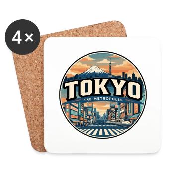 Retro Tokyo Mount Fuji Travel Badge - Coasters (set of 4) - white - Front
