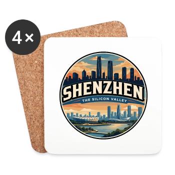 Emblème rétro de la skyline de la baie de Shenzhen - Dessous de verre (lot de 4) - blanc - Devant