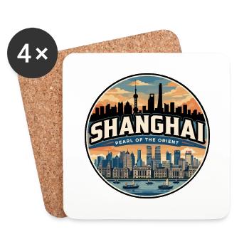 Badge de voyage rétro à Shanghai Pudong - Dessous de verre (lot de 4) - blanc - Devant