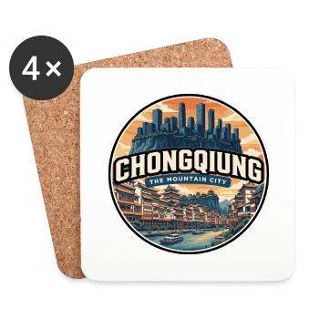 Insigne rétro de Chongqing Hongyadong - Dessous de verre (lot de 4) - blanc - Devant