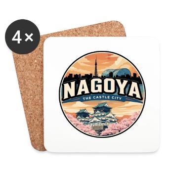 Retro Nagoya Castle Cherry Blossom Badge - Coasters (set of 4) - white - Front